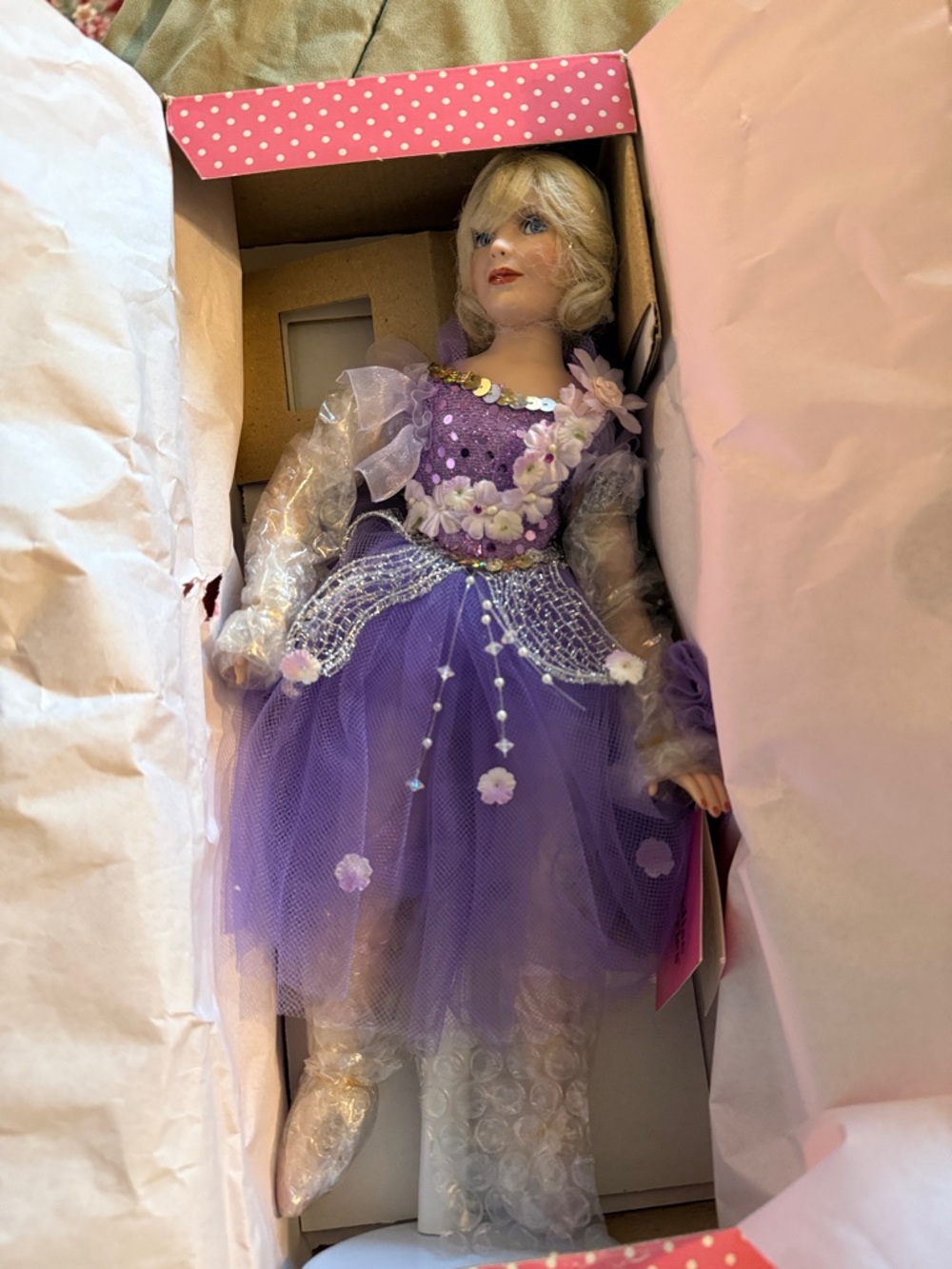 Paradise Galleries Sugar Plum Fairy Porcelain Doll- Pink & Purple